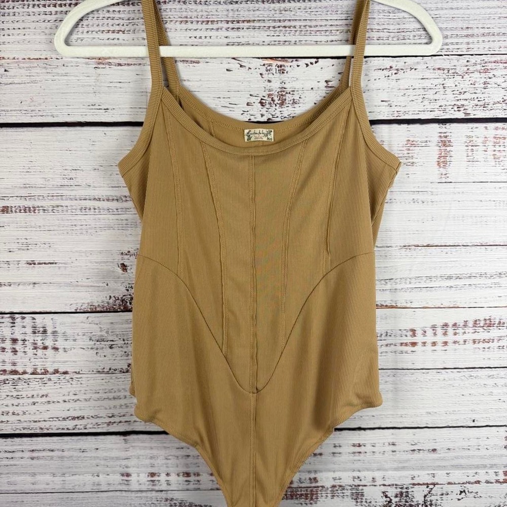 Free People Tan Ribbed Cami Bodysuit Size S